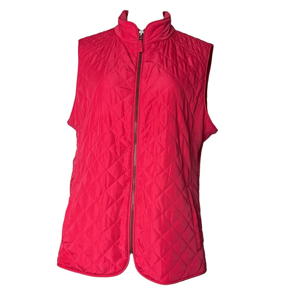Talbots Pink Vest Size womens L full zip pockets quilted